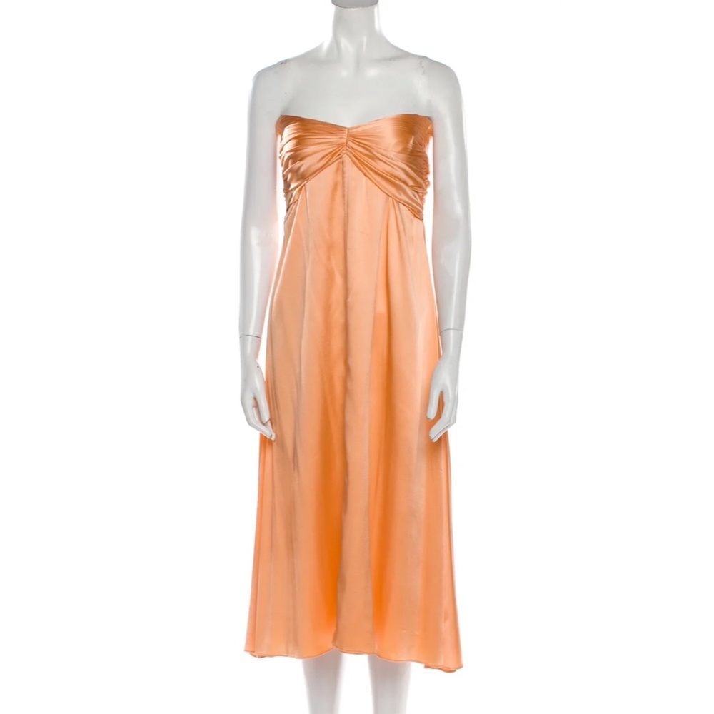Markarian Orange Satin Silk Midi Dress XS